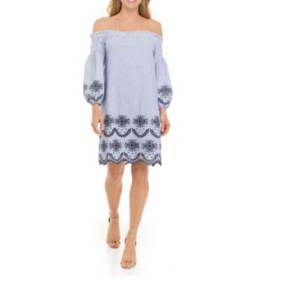 VINCE CAMUTO Dresses & Skirts - Vince Camuto Women's Cotton Eyelet Off-the-Shoulder Dress - Blue SIZE10